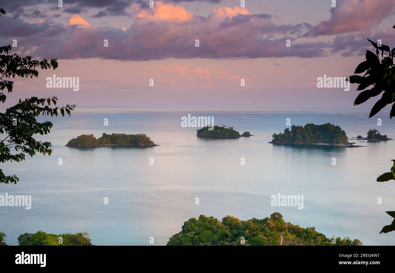 Last evening light at the northeastern side of Coiba Island, Pacific coast, Veraguas province, Republic of Panama, Central America. Stock Photo