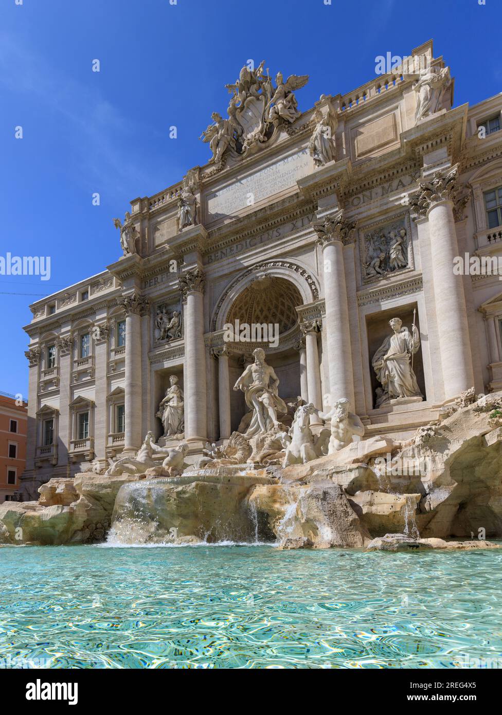The ‘Fontana di Trevi’(Trevi Fountain) is perhaps the most famous fountain in the world in Rome, Italy.T Stock Photo