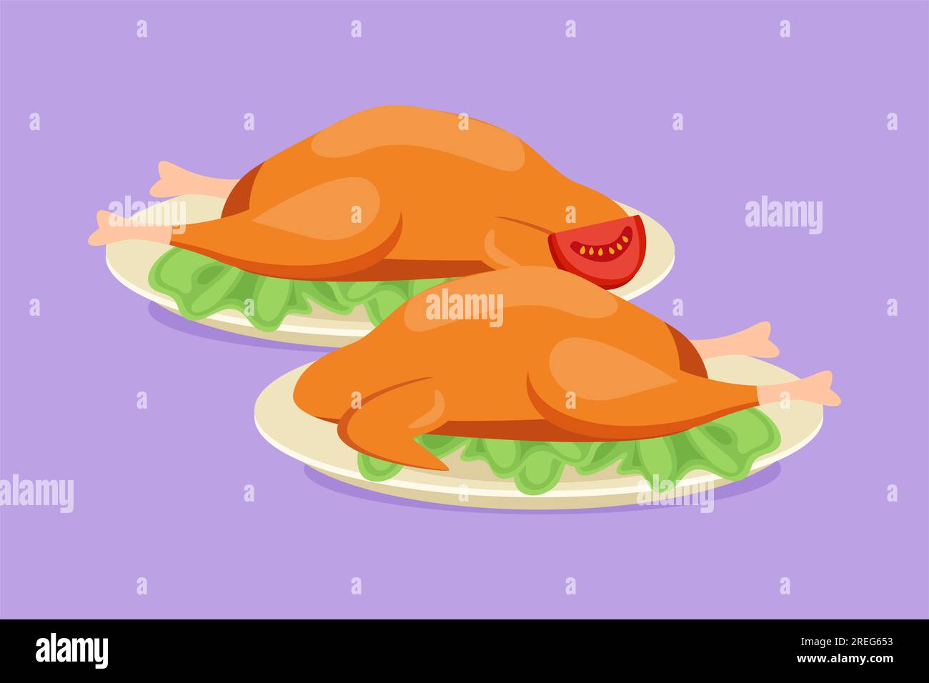 Graphic flat design drawing stylized delicious roasted turkey for