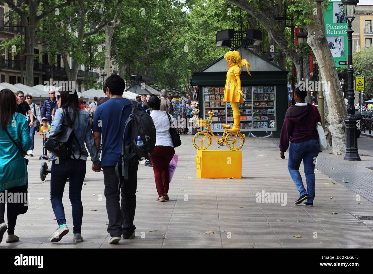 BARCELONA, SPAIN - MAY 10, 2017: This is an unidentified street artist on famous street of the city - Ramblas. Stock Photo