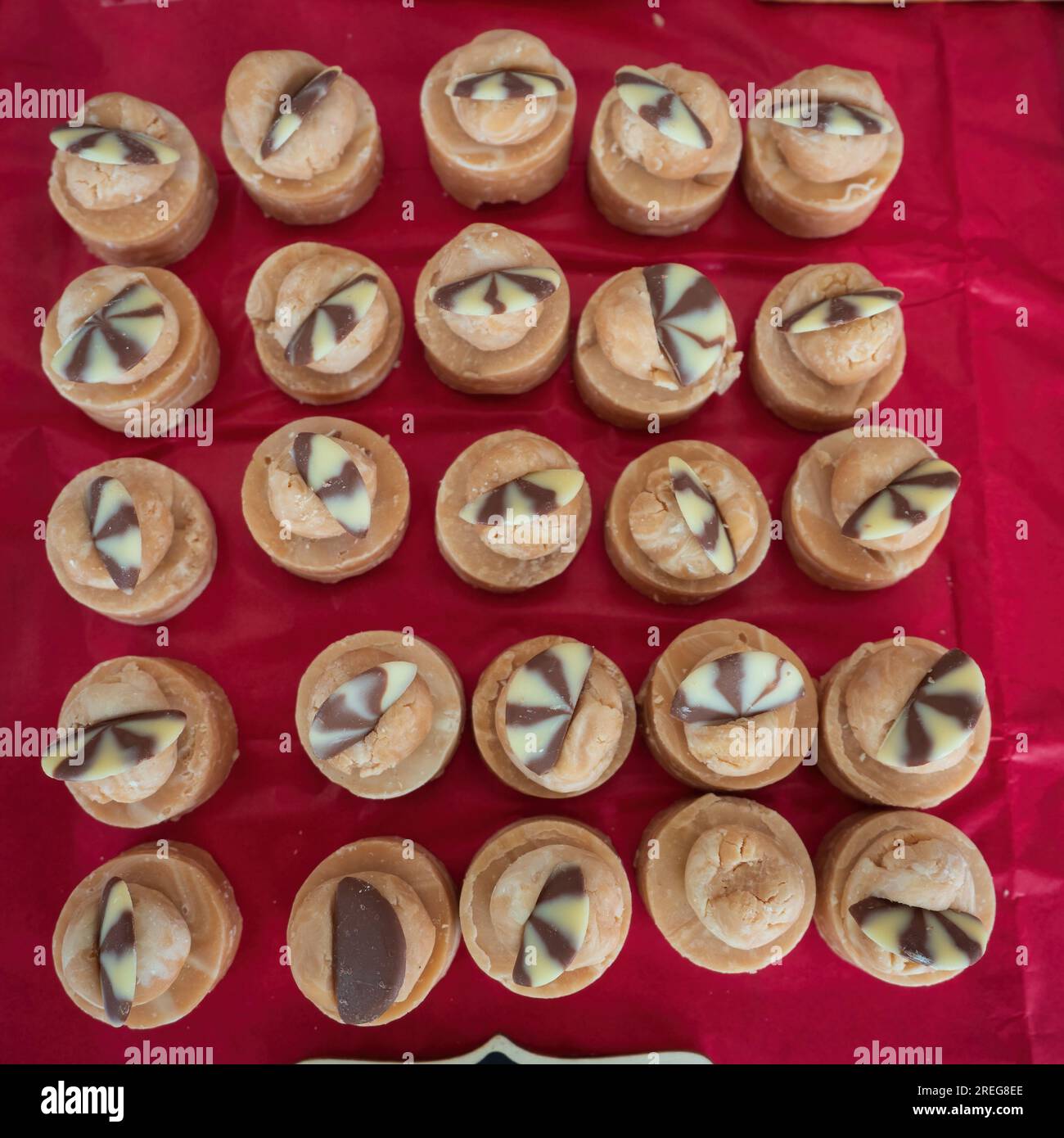 Hazelnut fudge topped with hazelnut and chocolate coin at the 2022