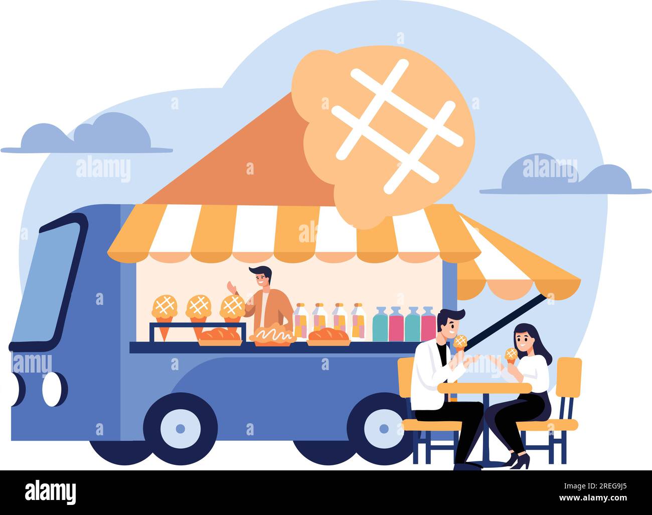 Hand Drawn Food Truck or Street Food in flat style isolated on ...