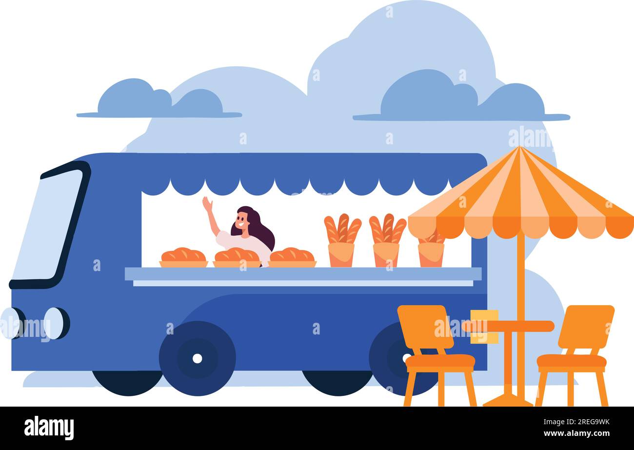 Hand Drawn Food Truck or Street Food in flat style isolated on ...
