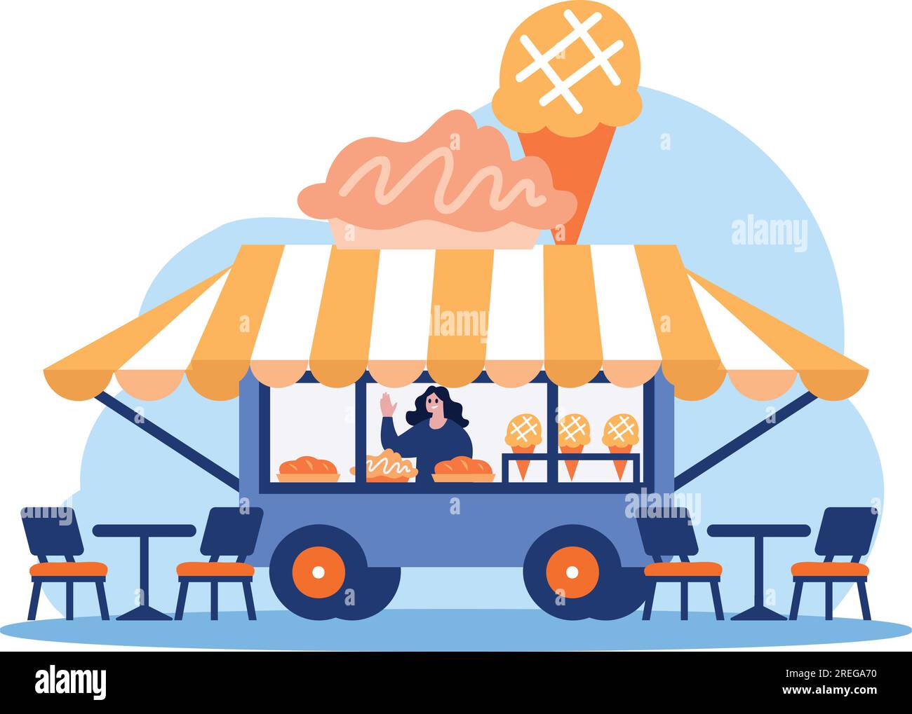Hand Drawn Food Truck or Street Food in flat style isolated on ...