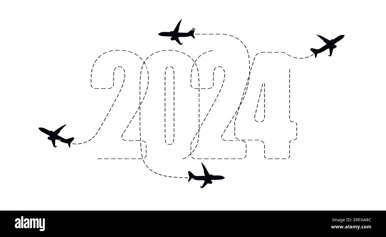 Merry Christmas and New Year concept. The route of the aircraft in 2024