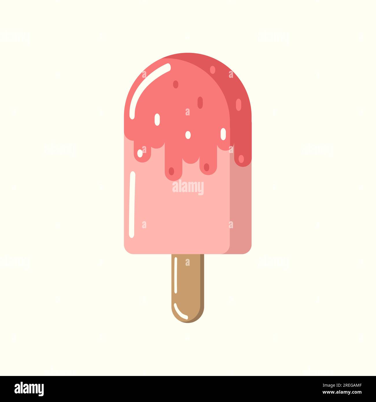 Cold pink ice cream on a stick with pink icing and sprinkles with highlights. Vector, object, EPS10. Stock Vector