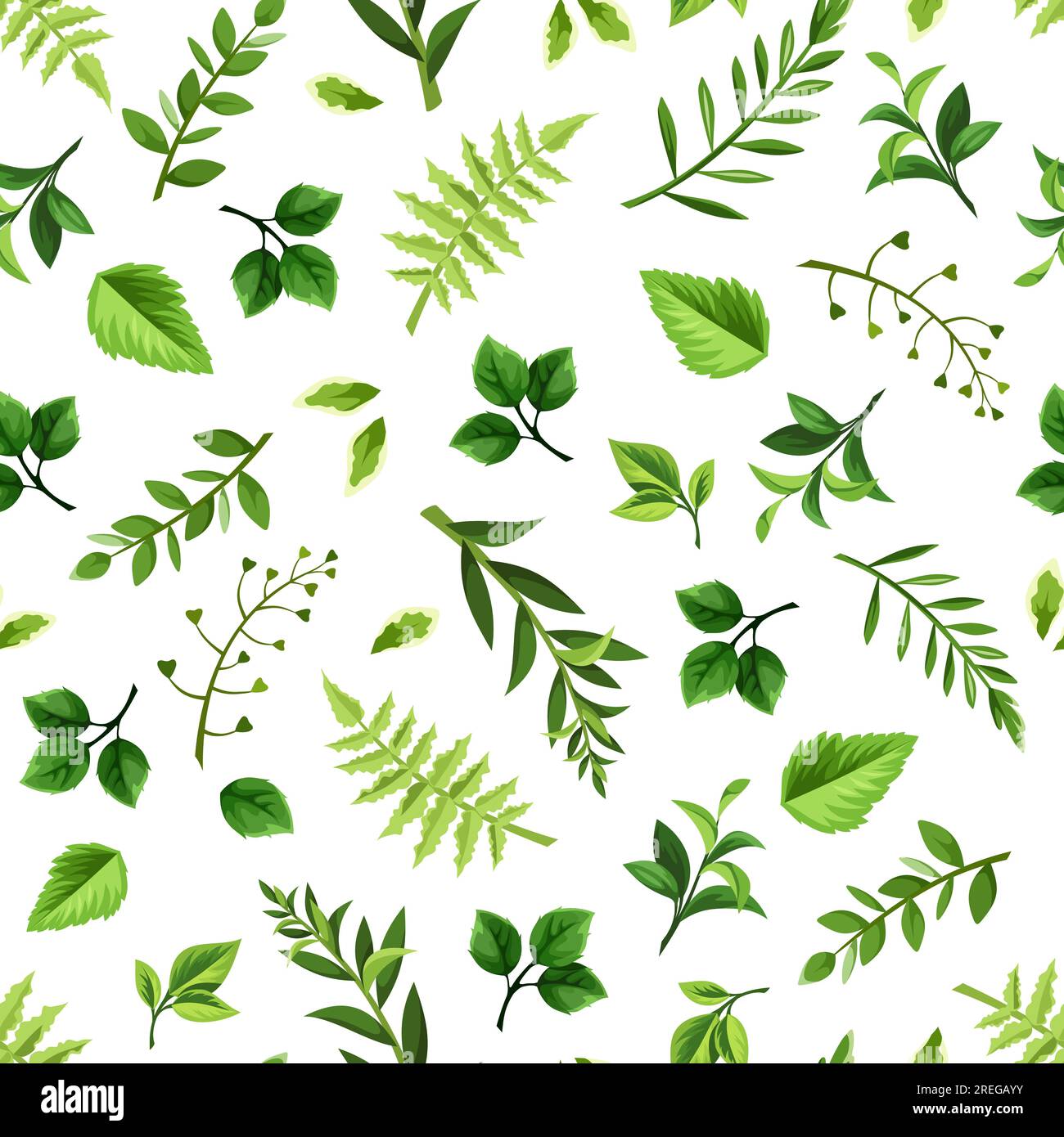 Floral pattern with green leaves on a white background. Vector seamless ...