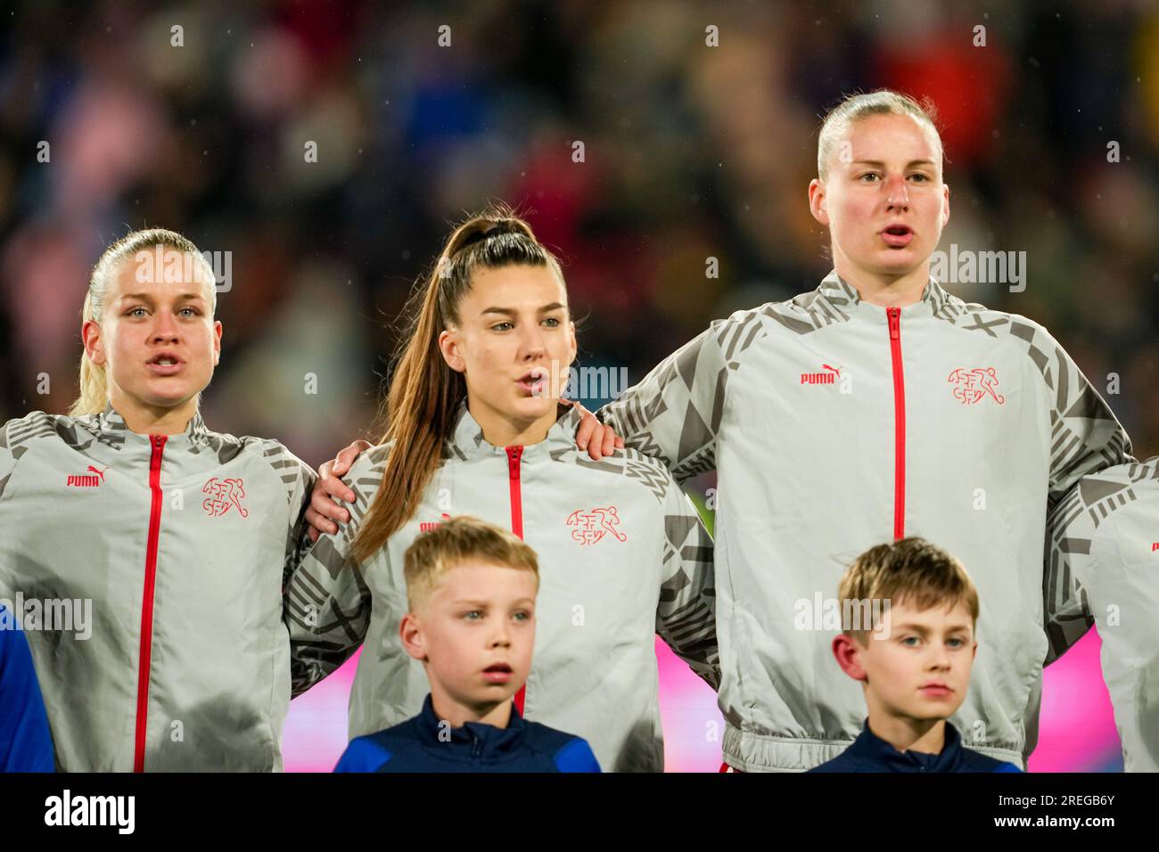 August 29, 2020, Lugano, Stadio Cornaredo, AXA Women's Super League: FC  Lugano Femminile - FC Zurich Women, # 27 Mimoza Hamidi (FC Zurich),  goalscorer # 22 Lorena Baumann (FC Zurich) and #