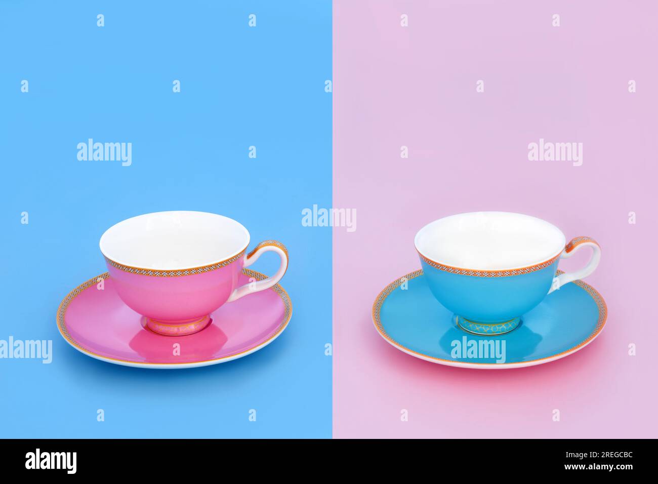 Tea for two with porcelain tea cups. Elegant luxury drinking duality