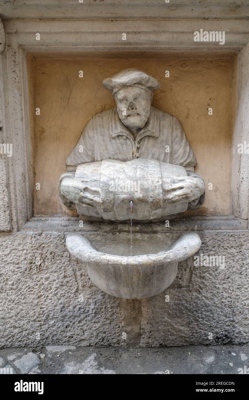 Rome, Italy - 26 Nov, 2022: Fontana del Facchino - Fountain of the Laborer - by Jacopo Del dating back to 1580 Stock Photo