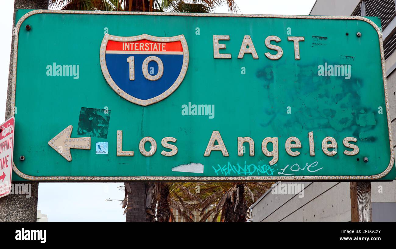 Santa Monica, California Direction sign I10, Interstate 10 East to Los Angeles Stock Photo Alamy
