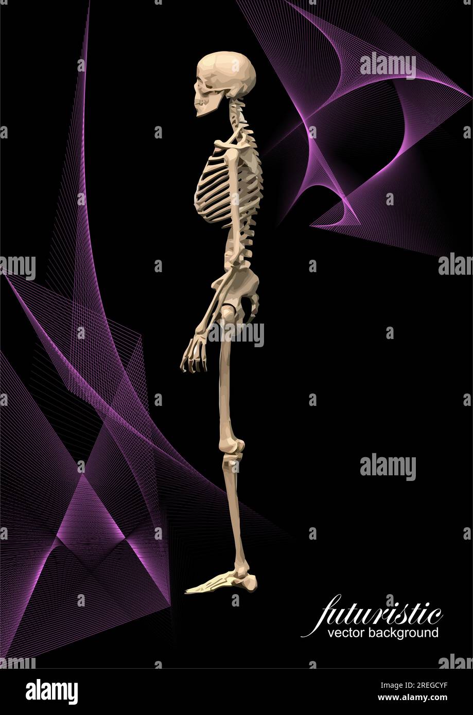 Abstract futuristic background with skeleton image. Vector 3d ...