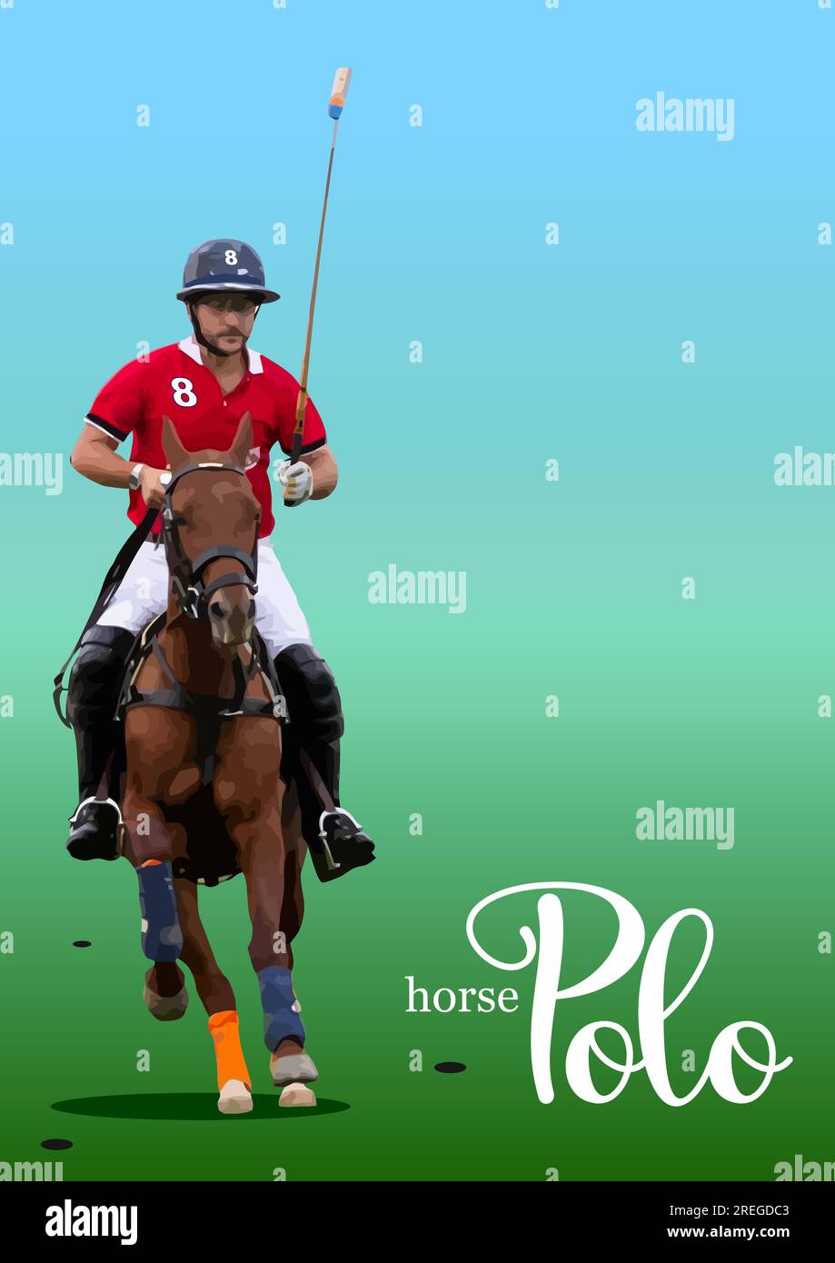 Image of polo player in action. 3d color vector illustration Stock