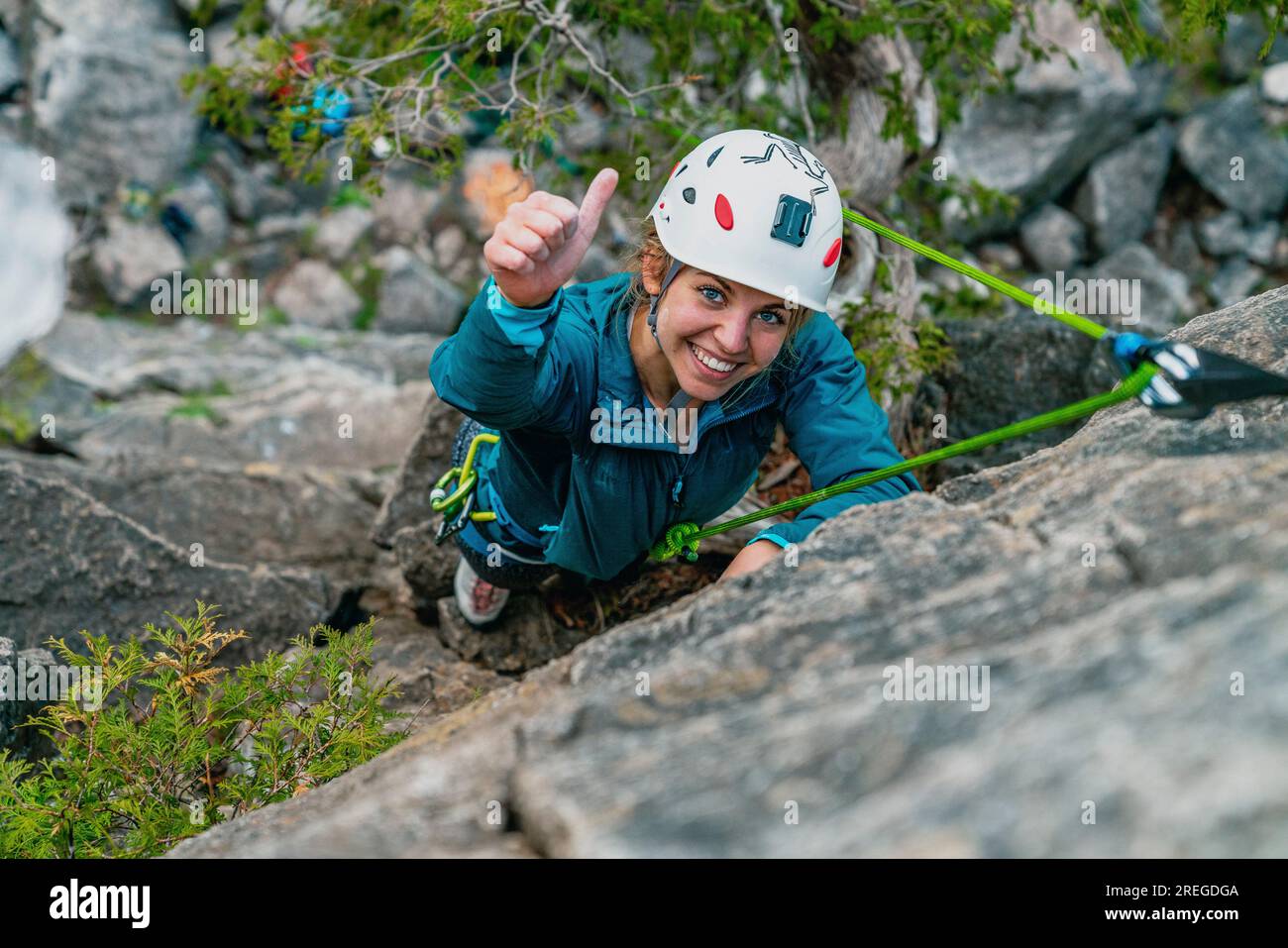 Climber Gives Thumbs Up After Climb Stock Photo - Alamy