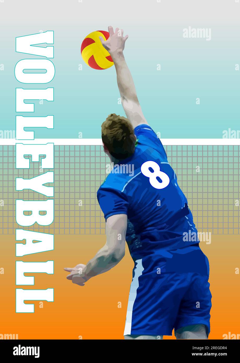 Young volleyball player man. 3d color vector illustration Stock Vector