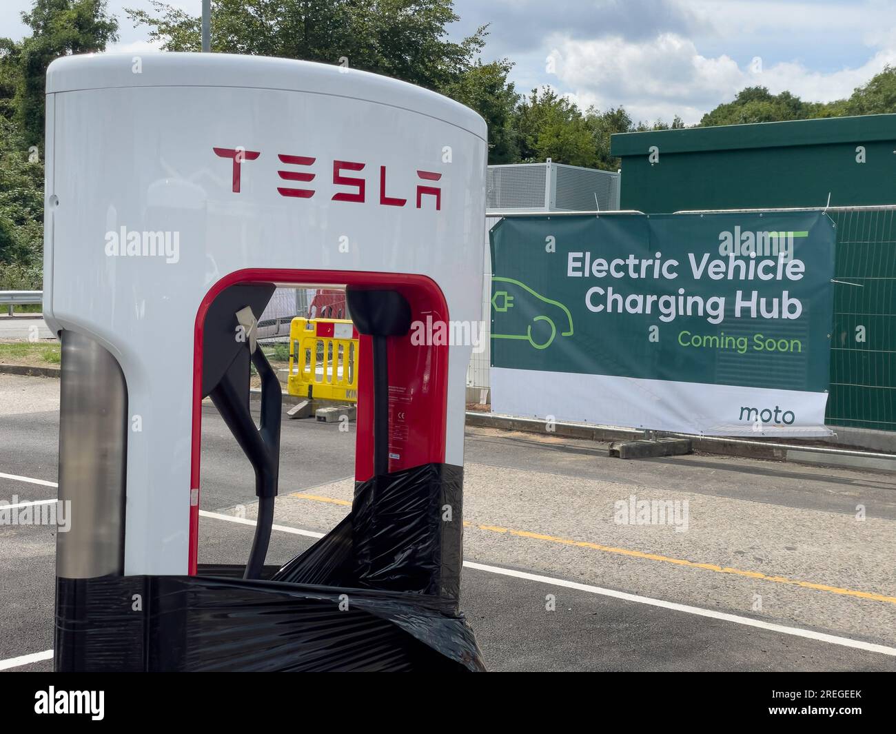 Electric Car Charging station and notice Stock Photo Alamy