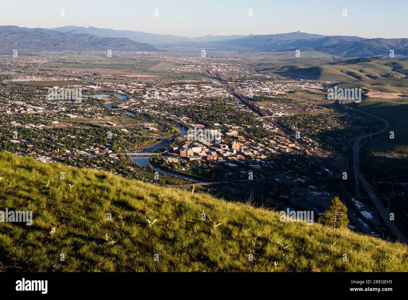 Missoula, Montana with the Clark Fork River viewed from Mount Sentinel
