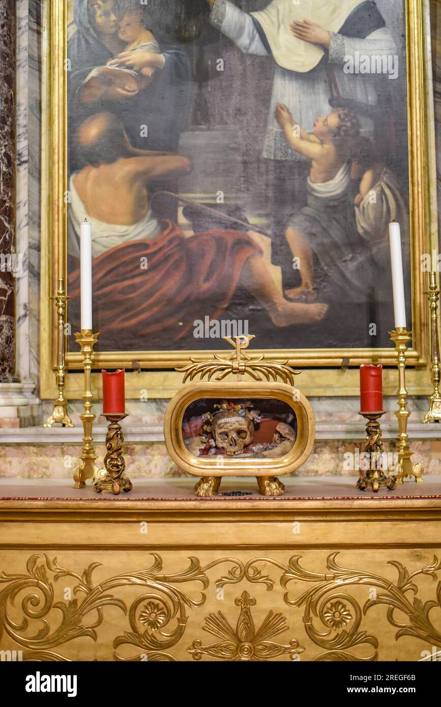Rome, Italy 26 Nov, 2022 St. Valentine's Skull on display in the Church of Santa Maria in