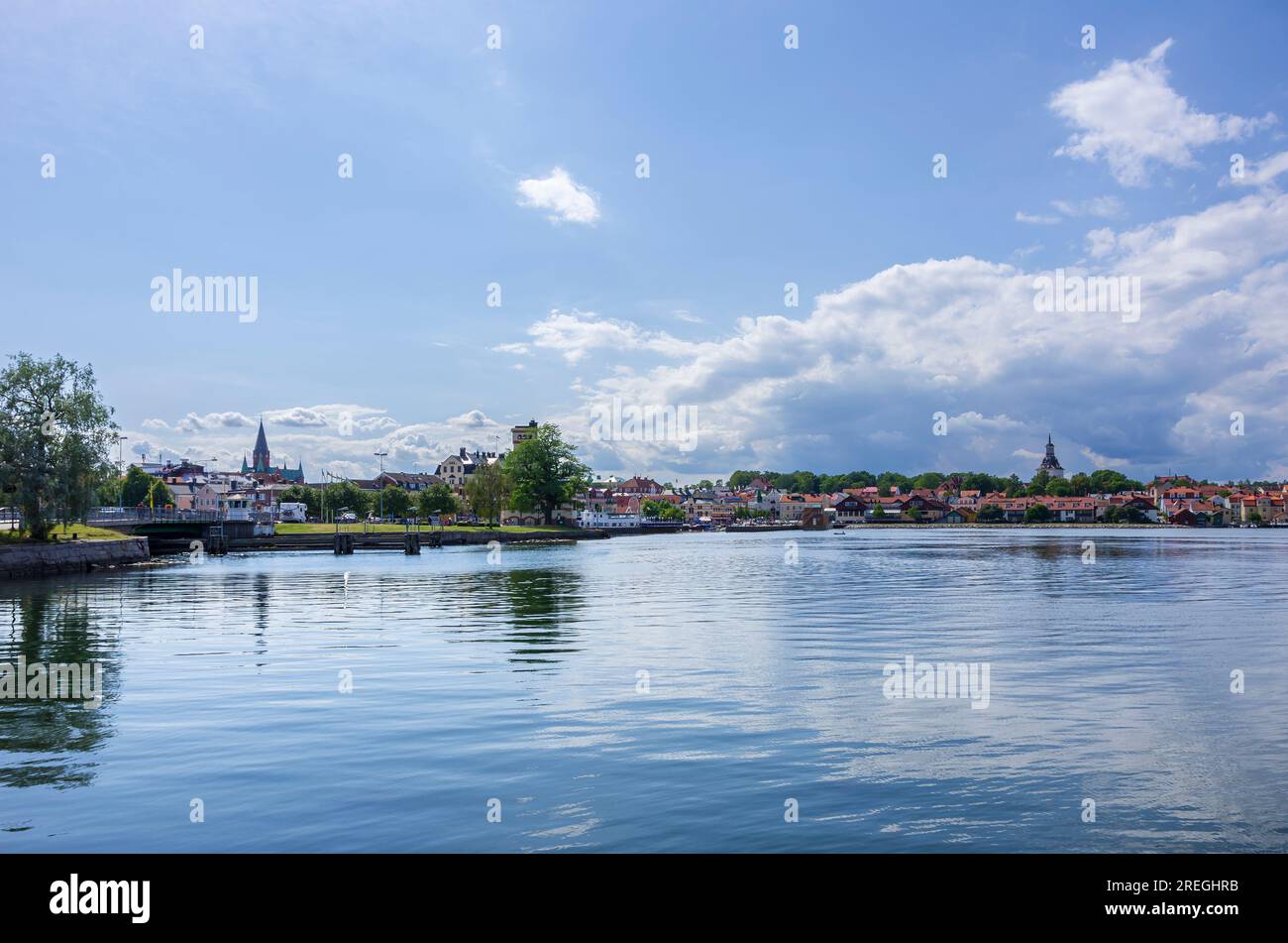 Picturesque view of the waterfront of Västervik, Smaland, Kalmar län, Sweden. Stock Photo
