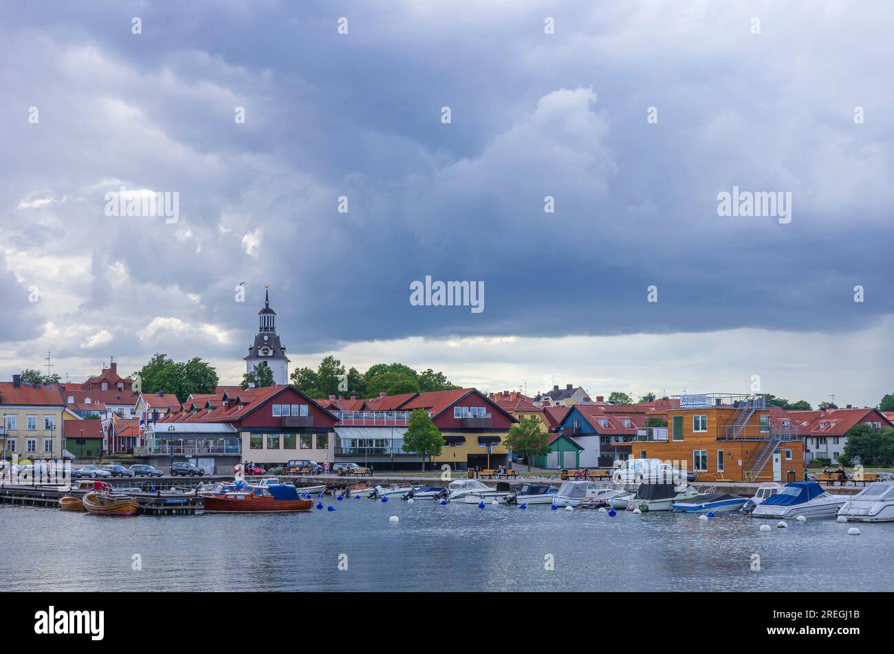 Picturesque view of the waterfront of Västervik, Smaland, Kalmar län, Sweden. Stock Photo