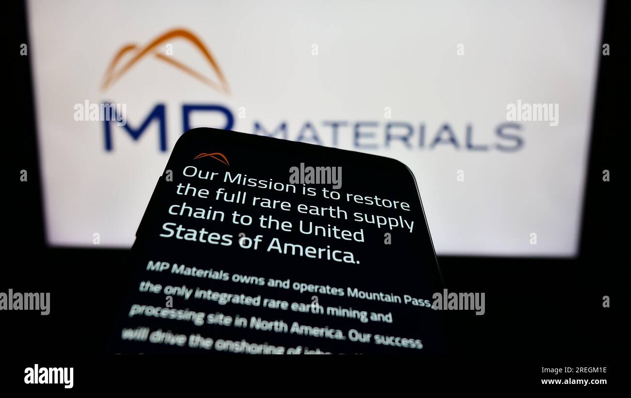 Mobile phone with website of US rare earths company MP Materials Corp