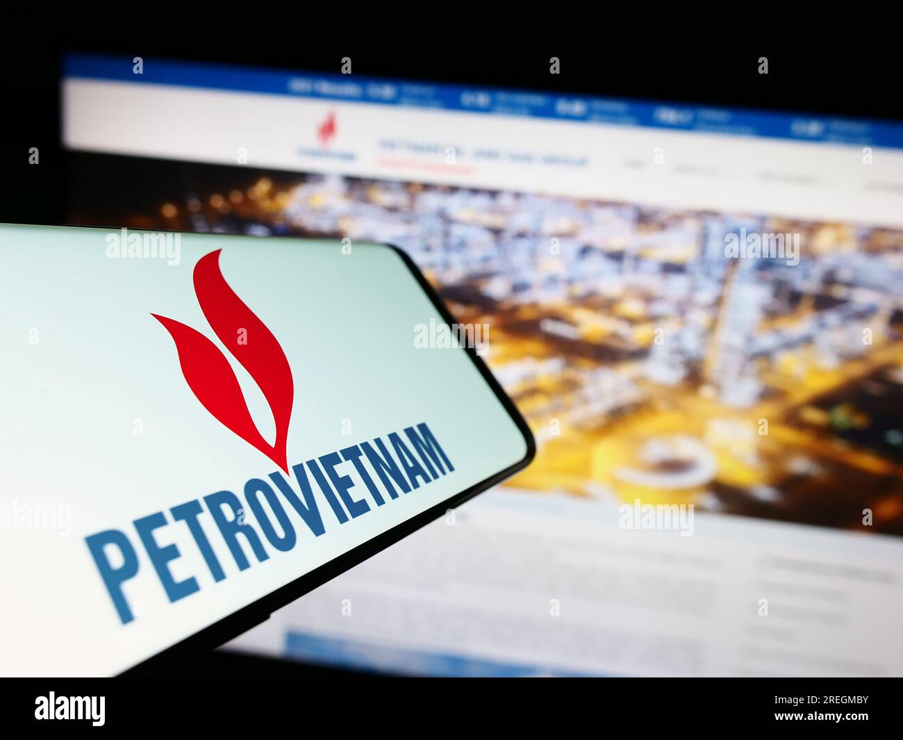 Mobile phone with logo of oil and gas company PetroVietnam (PVN) on