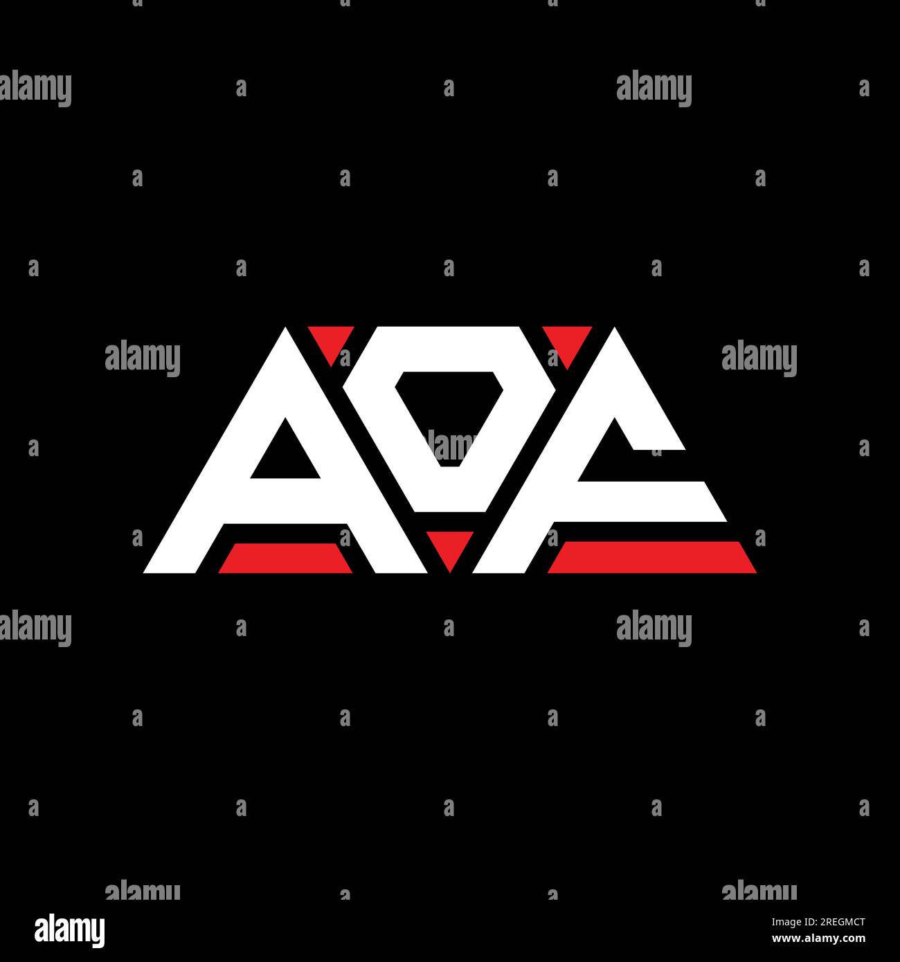 AOF triangle letter logo design with triangle shape. AOF triangle logo design monogram. AOF triangle vector logo template with red color. AOF triangul Stock Vector