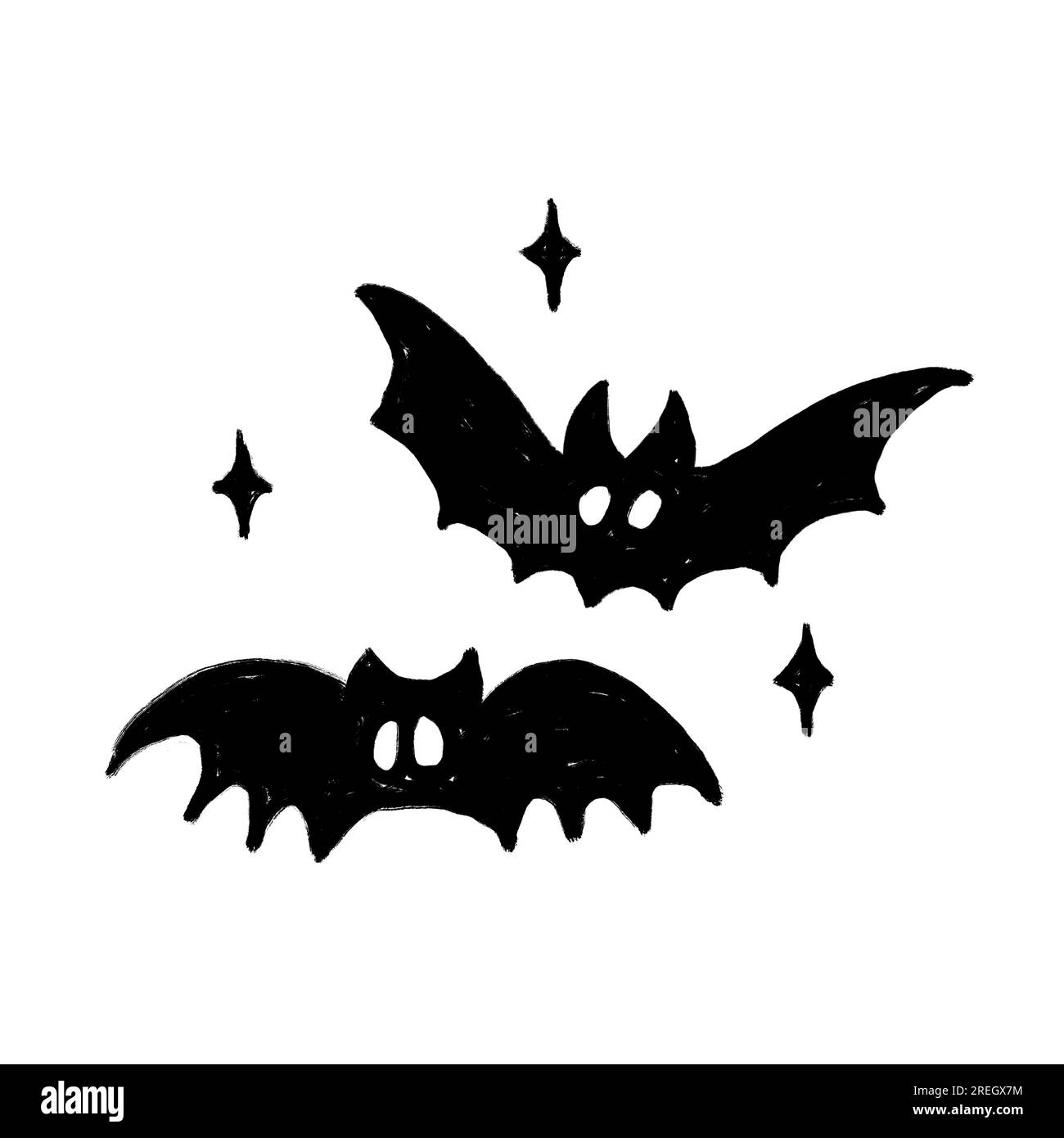 Hand drawn illustration of black vampire bats in dark night sky