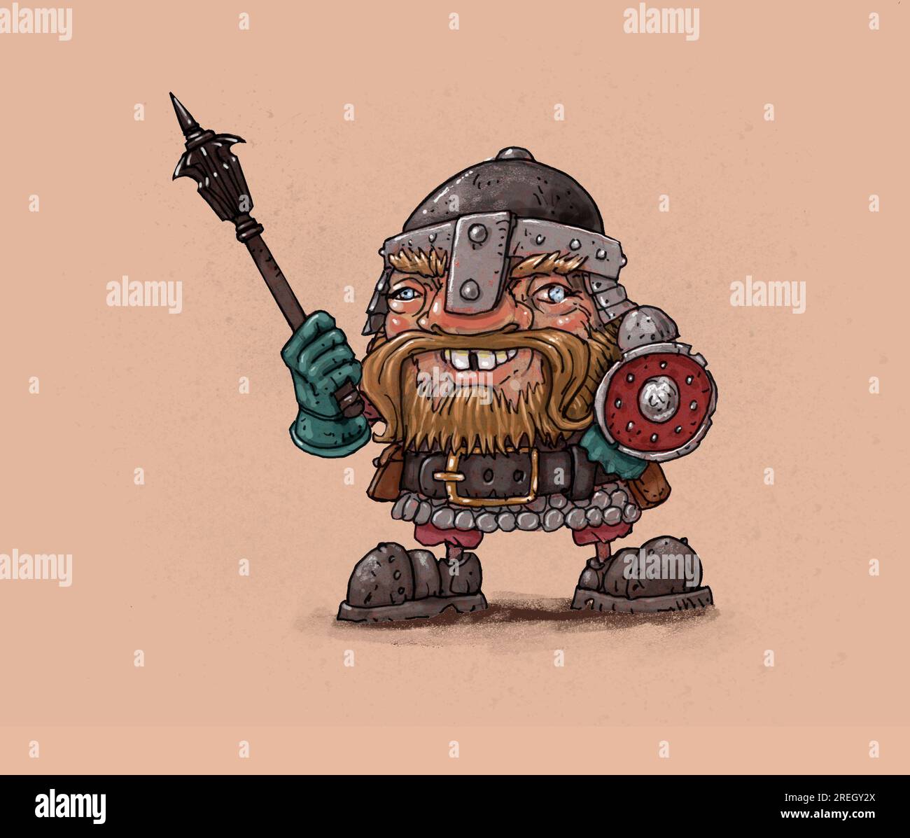Art fantasy D&D dwarf wearing armour holding sword & halberd blond beard, genre illustration, gaming, RPGs, concept small but fierce, ready for battle Stock Photo