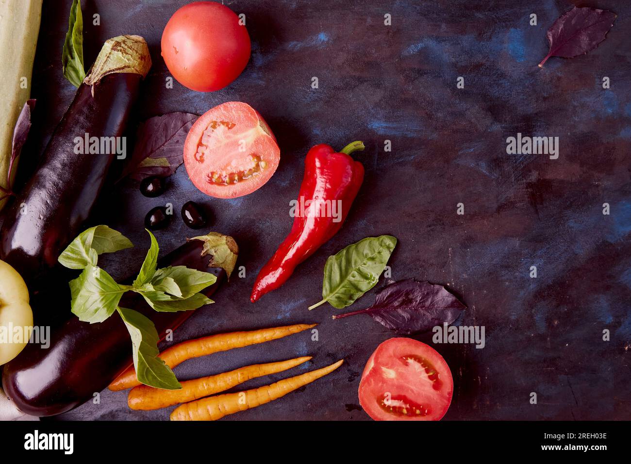 Aesthetic composition of vegetables on rustic background. Healthy Plant