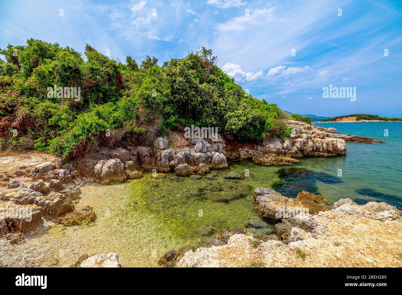 boat trip around reef of the Ksamil Islands, eager to explore the captivating beauty of Ksamil archipelago of Albania. Stock Photo