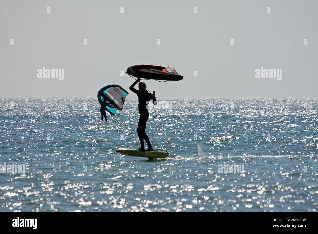 Wing Foiling, Pembrokeshire, Wales Stock Photo