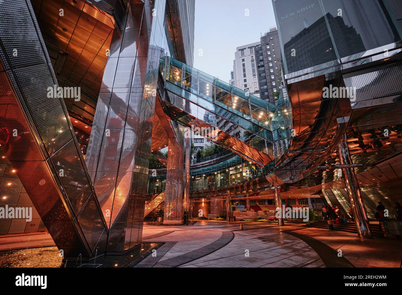 Hong Kong, China - April 24 th 2023: Entrance of 'The Center' Plaza which is entirely steel-structured skyscrapper 346 m height Stock Photo