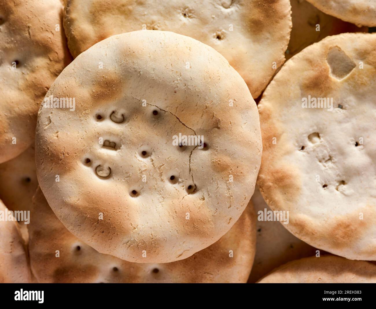 Classic close up food still life of Water biscuits clean and crisp