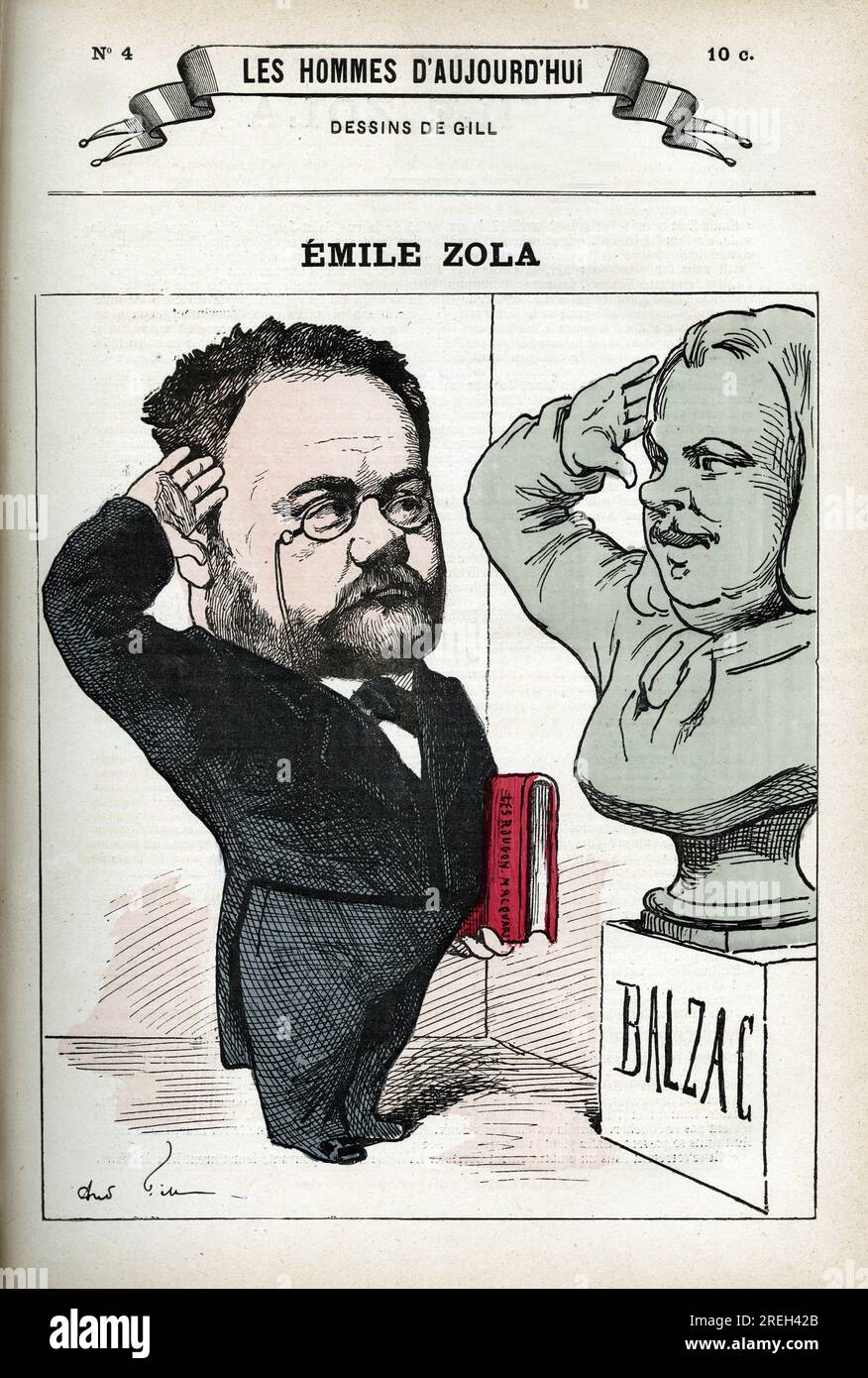 Portrait de Emile Zola (1840-1902), homme de lettre francais. Caricature de Gill, Paris. Stock Photo
