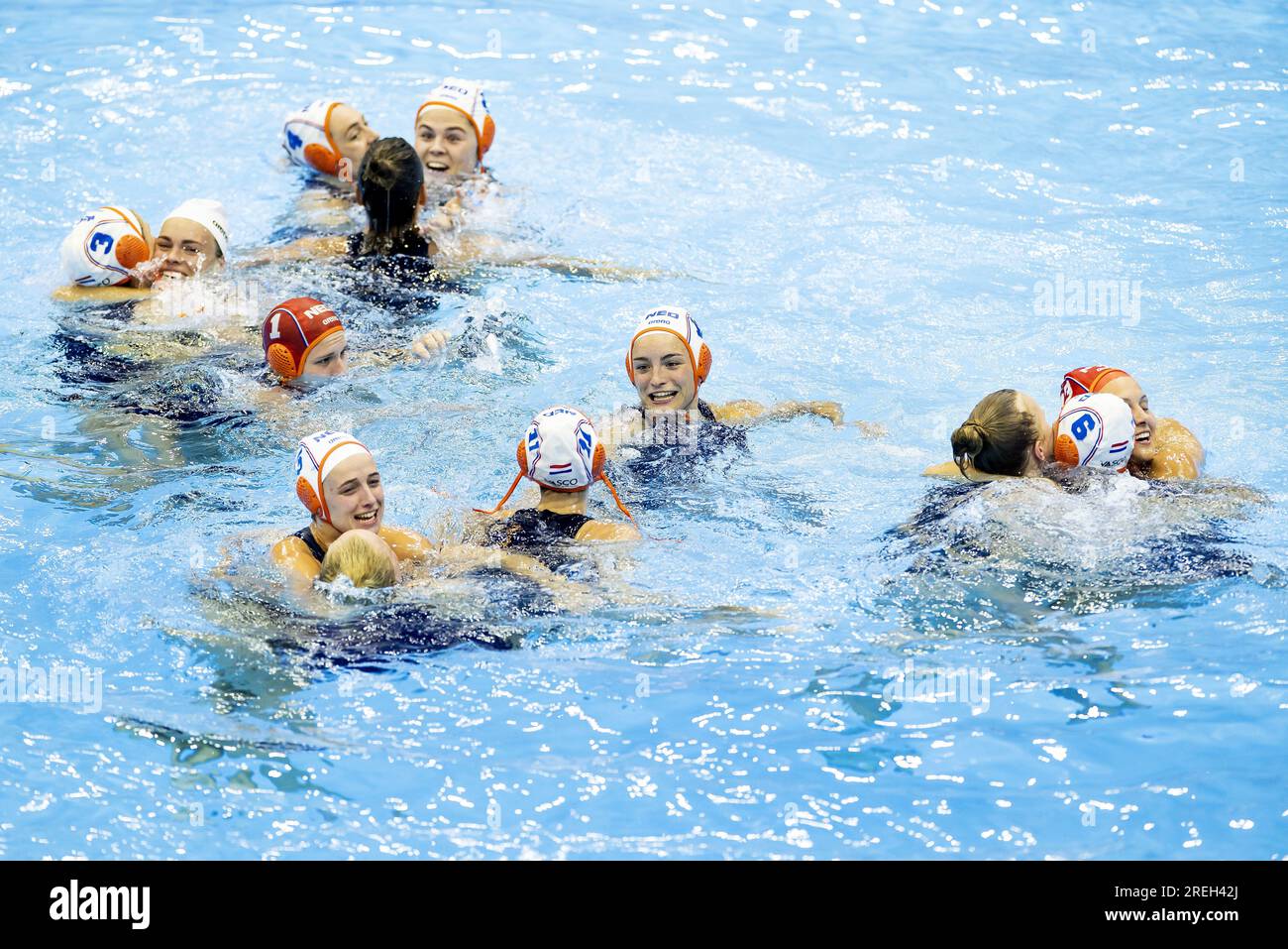 FUKUOKA - The Dutch water polo women celebrate their victory after the  final water polo women Netherlands - Spain on the sixth day of the World  Swimming Championships in Japan. ANP KOEN
