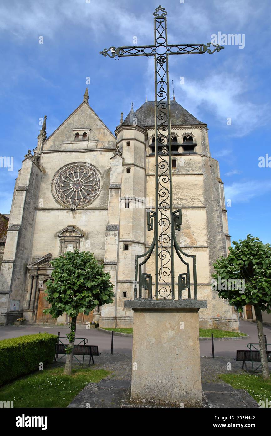 The external facade of Saint Etienne church in Bar sur Seine, Aube, Grand Est, champagne ardenne, France, with gothic architecture Stock Photo