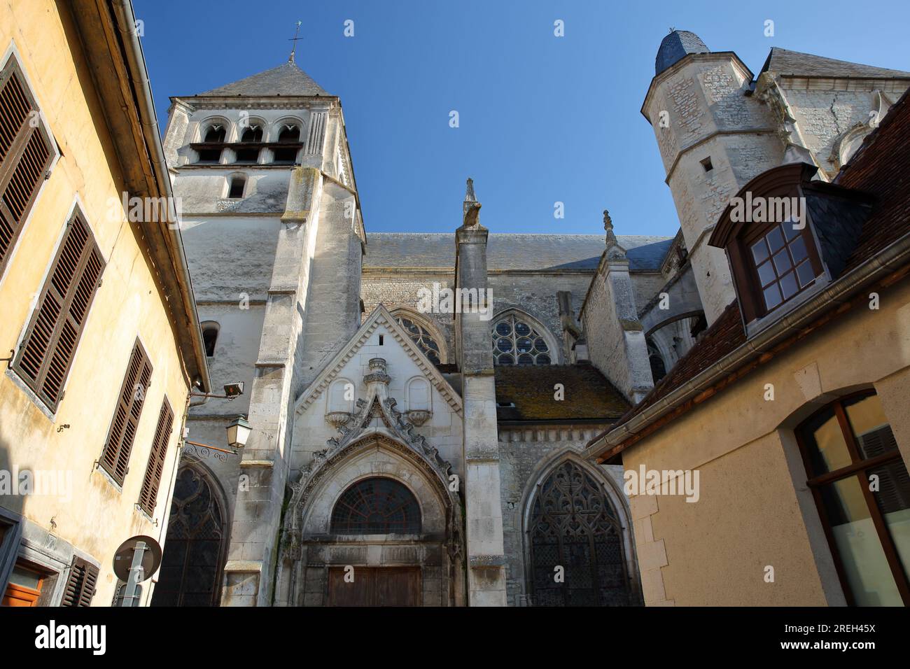 The external facade of Saint Etienne church in Bar sur Seine, Aube, Grand Est, champagne ardenne, France, with gothic architecture Stock Photo