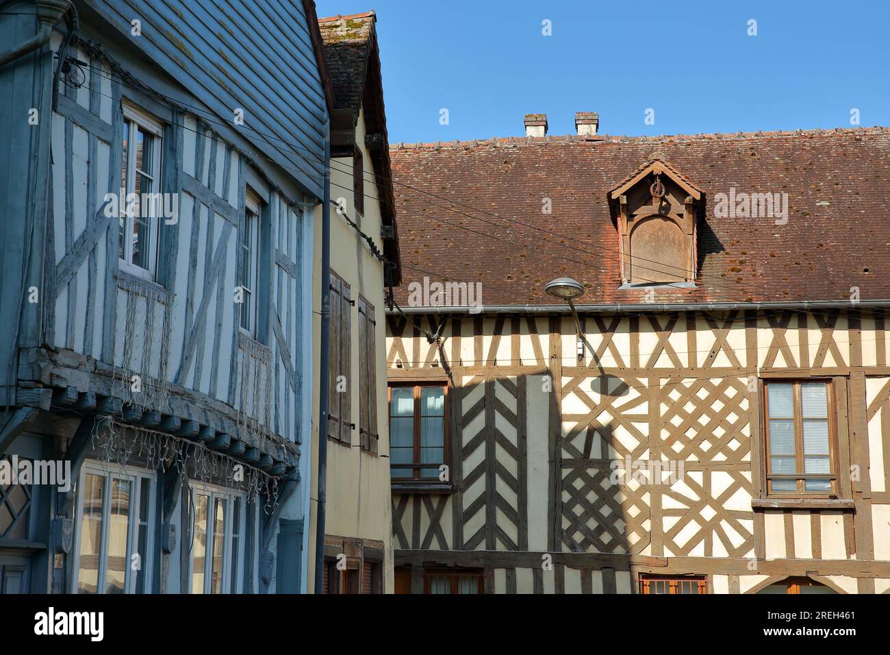 Colorful half-timbered houses in Bar sur Seine, Aube, Grand Est, champagne ardenne, France Stock Photo