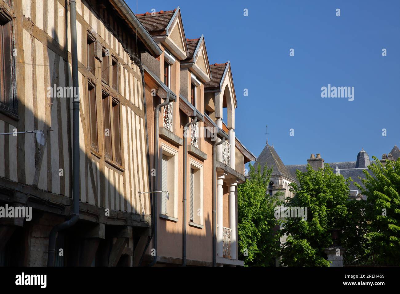 Colorful half-timbered houses in Bar sur Seine, Aube, Grand Est, champagne ardenne, France Stock Photo
