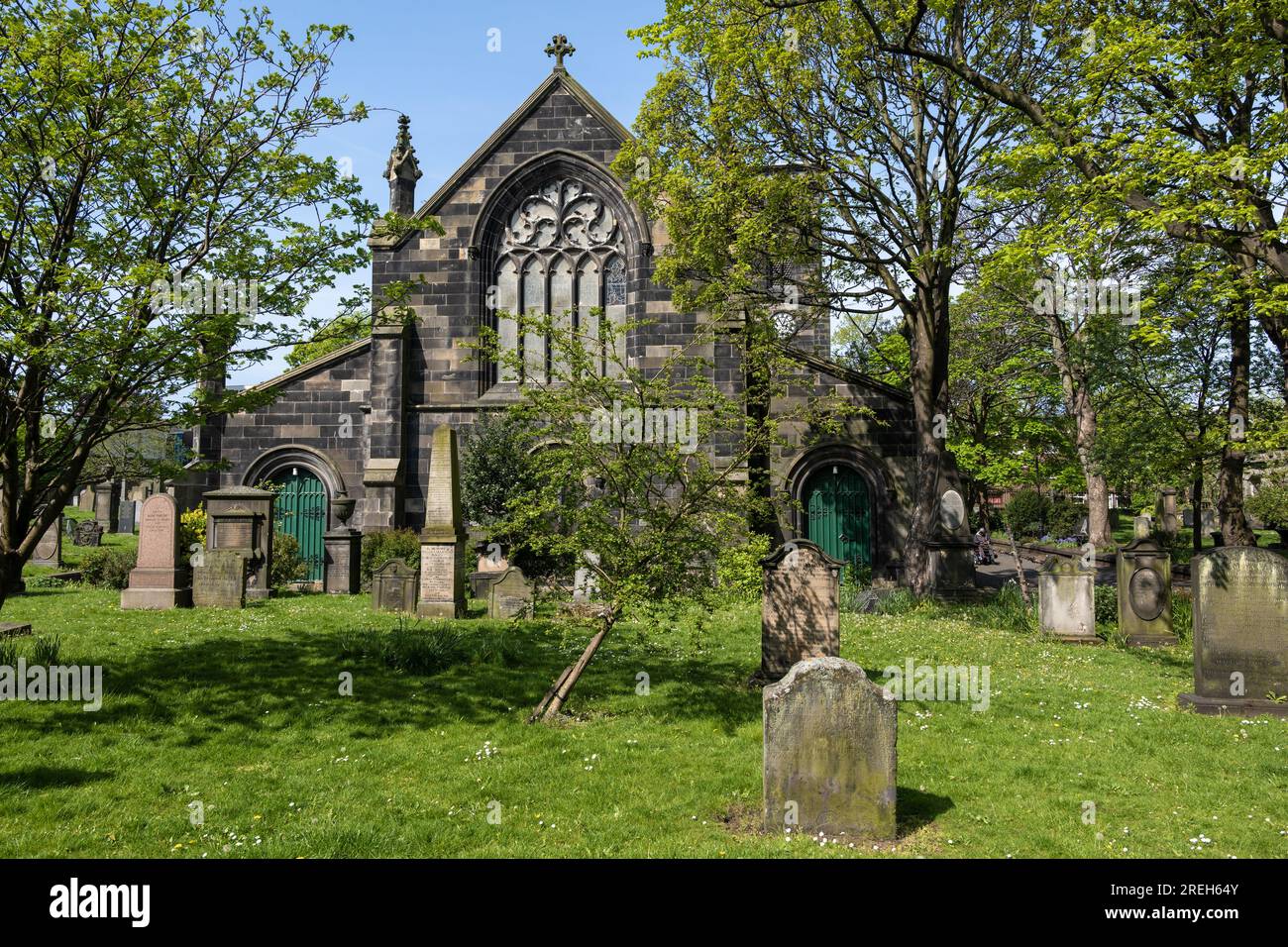 South Leith Parish Church (former Kirk of Our Lady, St Mary) and kirkyard in Edinburgh, Scotland, UK. Stock Photo