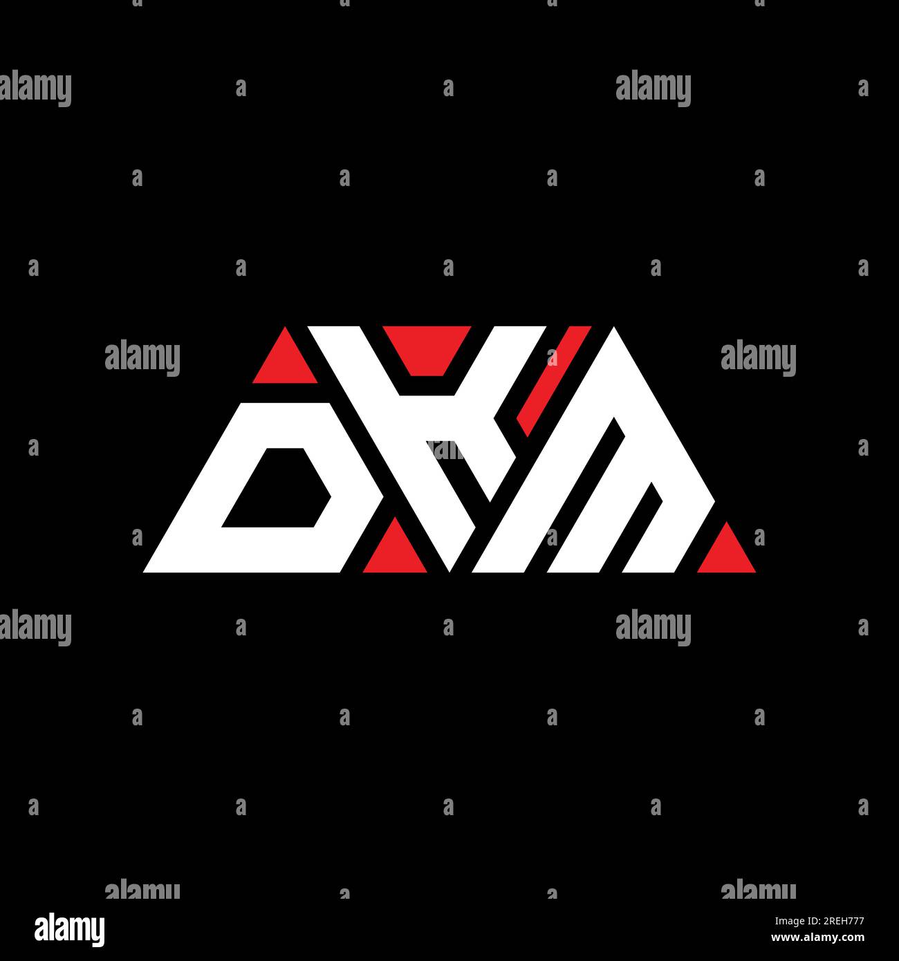 DKM triangle letter logo design with triangle shape. DKM triangle logo design monogram. DKM triangle vector logo template with red color. DKM triangul Stock Vector