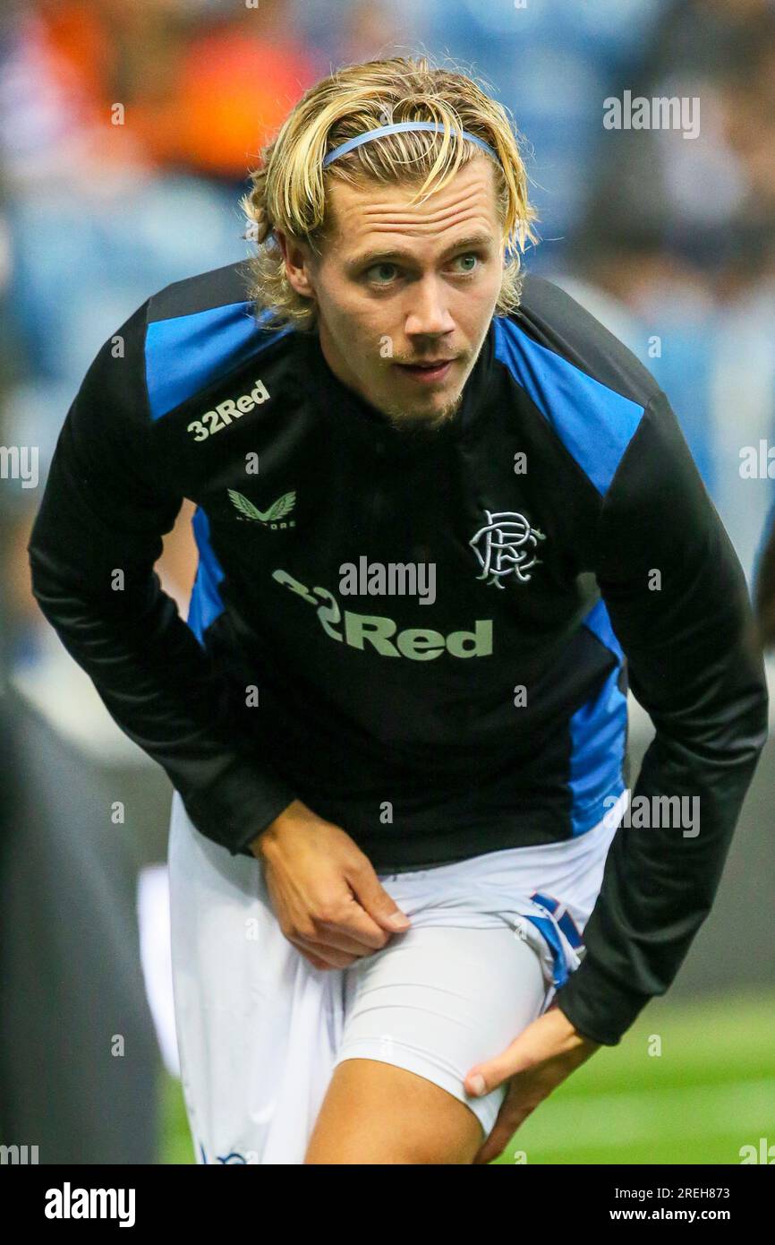 Todd Cantwell, who plays with Rangers FC, training at Ibrox stadium, Glasgow, Scotland, UK Stock Photo