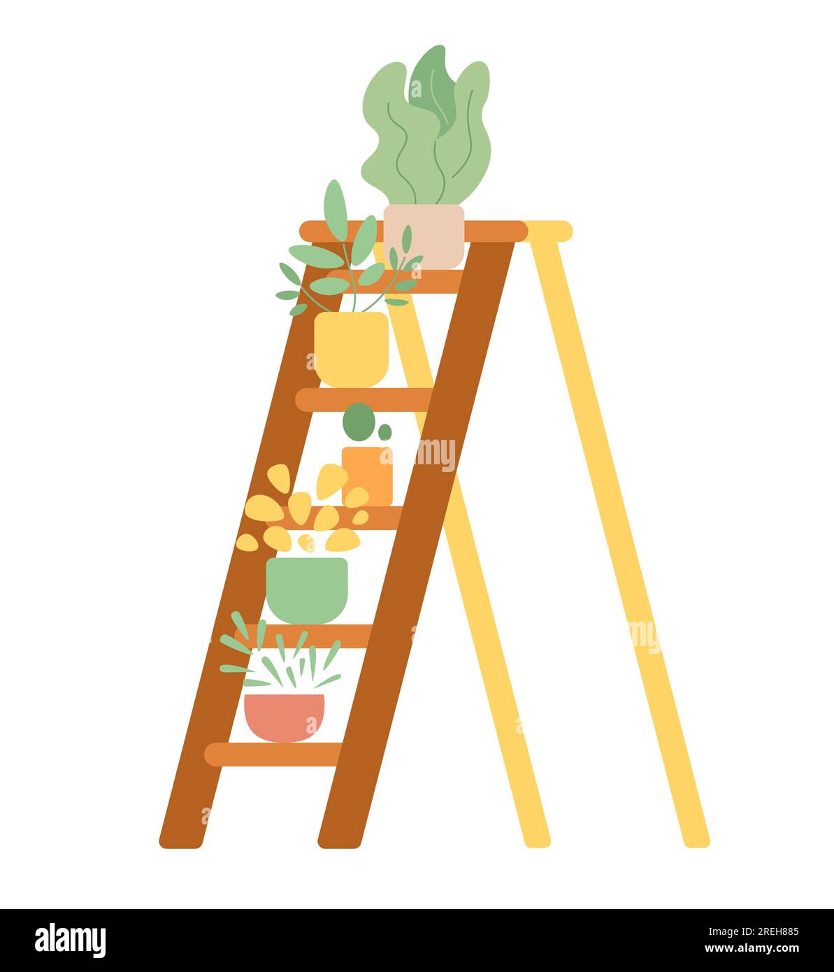 Houseplants on ladder steps semi flat colour vector object Stock Vector