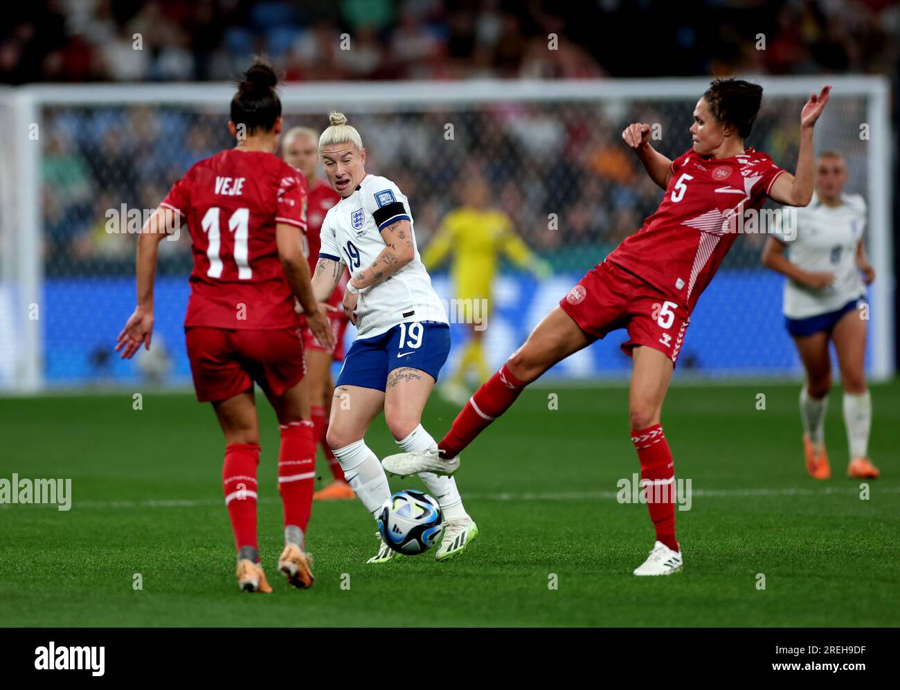 England's Bethany England (centre) and Denmark's Simone Boye Sorensen ...