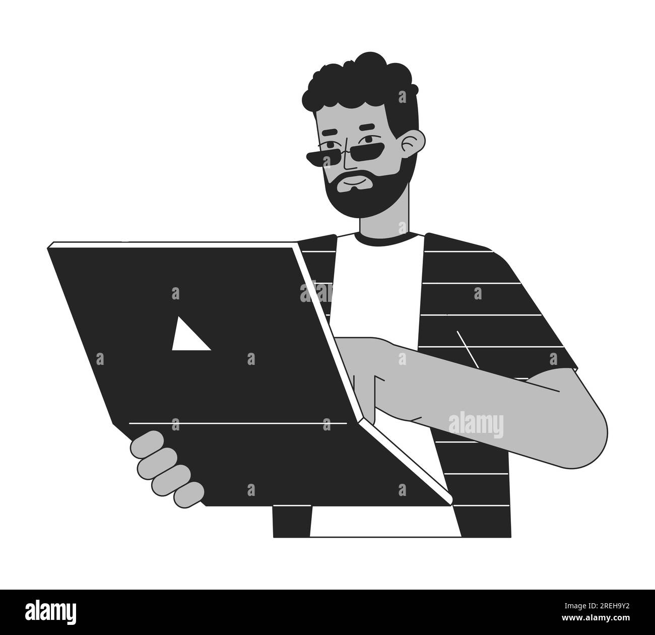 African american web developer flat line black white vector character ...