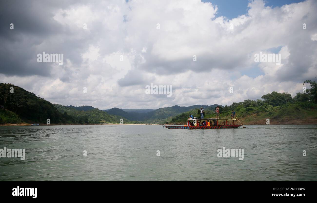 Lalakhal' is a tourist area and important place in Jaintapur Upazila of Sylhet. Sari Goain River flows by the side of Lalakhal. There are many bends i Stock Photo