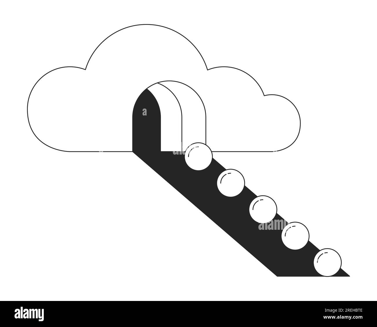 Spheres rolling out surreal cloud flat monochrome isolated conceptual clipart Stock Vector