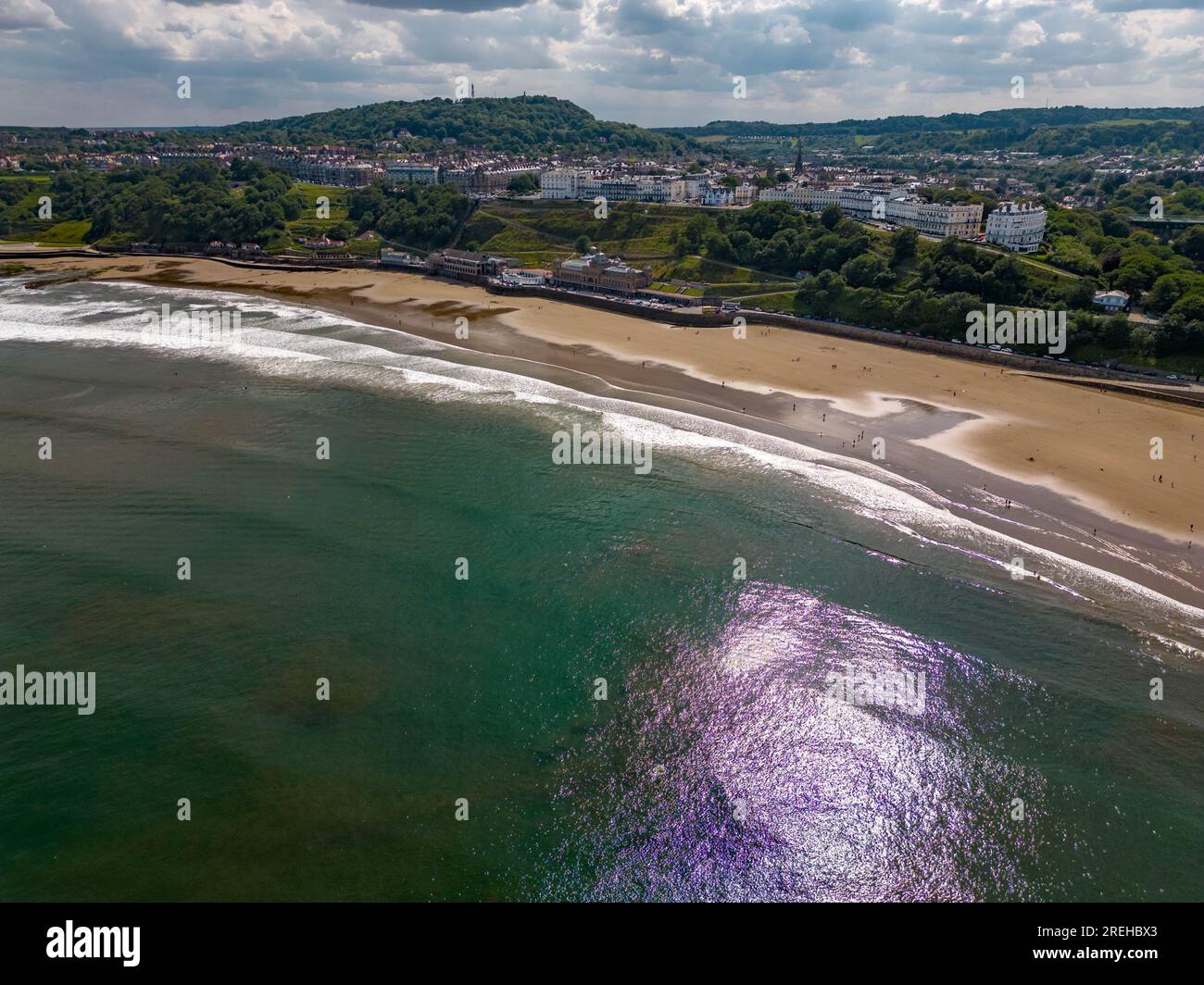 Scarborough 2023 Capture from the Air with a DJI Mini 3 Pro, Including the Big Wheel, Central Tramway , Beach and Castle Stock Photo