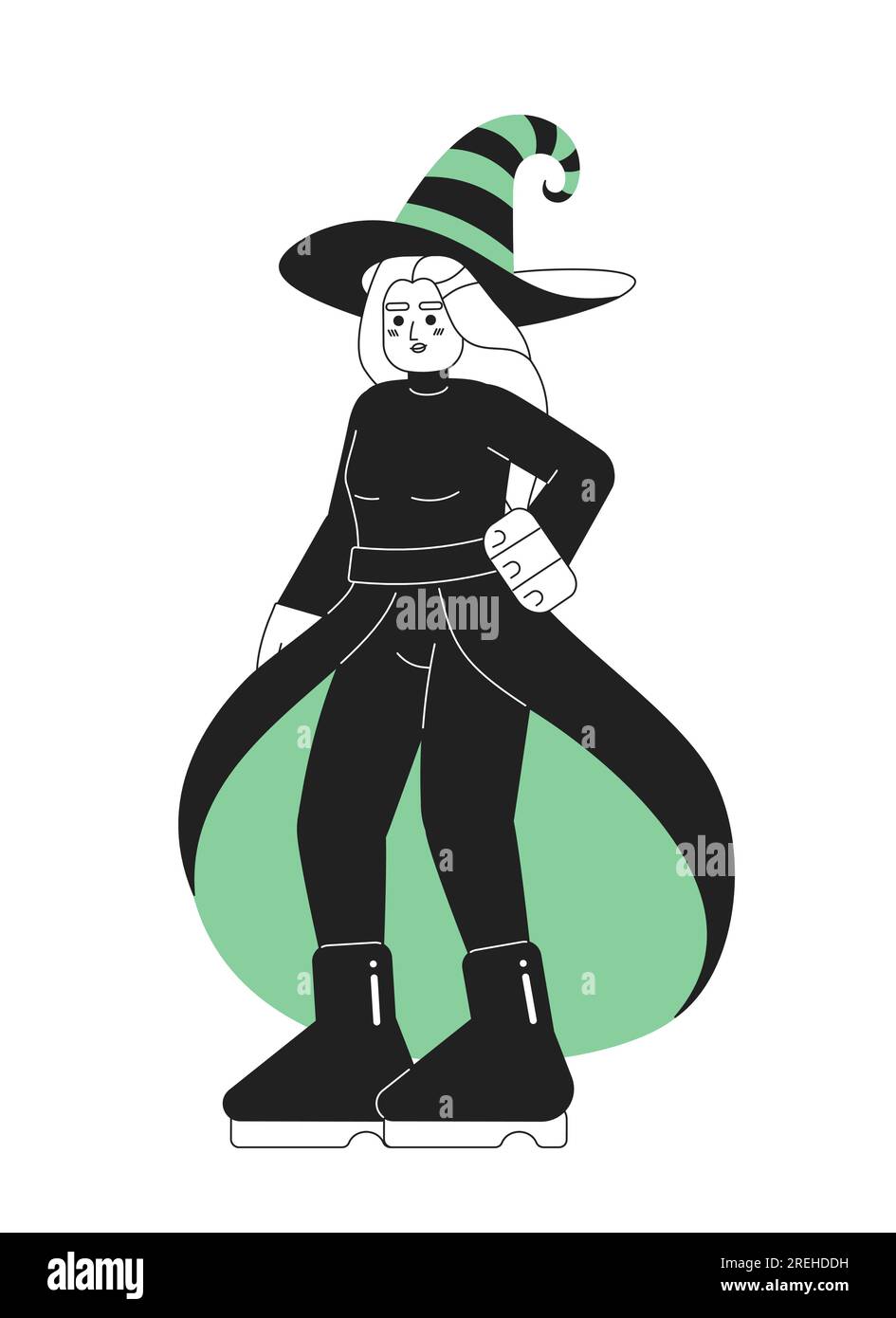 Halloween wicked witch monochromatic flat vector character Stock Vector